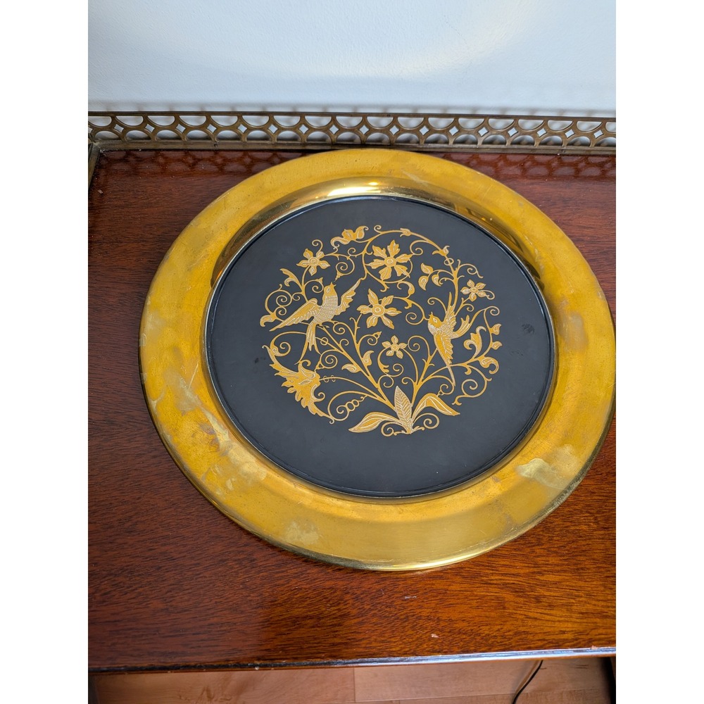 Vintage Oneida Brass and Black Enamel Plate